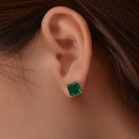 Solitaire Simulate Emerald Stud Earrings