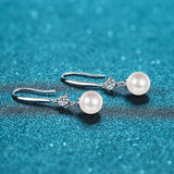 Pearl Moissanite Hook Earrings, Dangle Earrings