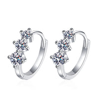 Huggies w/ three Moissanite, Solid Silver Huggie Earrings-EM010