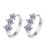 Huggies w/ three Moissanite, Solid Silver Huggie Earrings-EM010