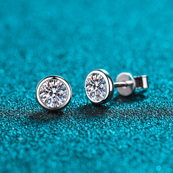 Round Solitaire Studs Earrings, Moissanite Solitaire Studs, Moissanite Silver Earrings-EM011