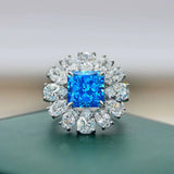 Giant Flower Simulate Diamond Ring-Blue Sapphire