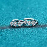 Huggies w/ three Moissanite, Solid Silver Huggie Earrings-EM010