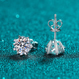 Six Prong Solitaire Studs Moissanite Diamonds Earrings-EM008
