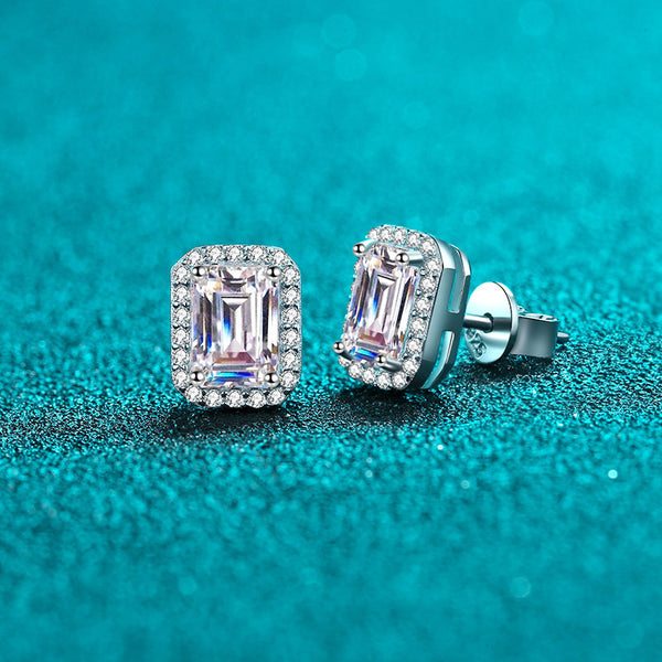 Wedding Earrings Rectangle Moissanite Diamonds Stud Earrings-EM006