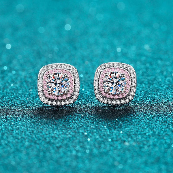 Moissanite Studs Earrings, Pink Moissanite Studs Earrings-EM026
