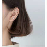 silver stud earrings set on modeling